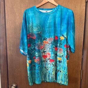 Vibrant Teal Floral Print Tee